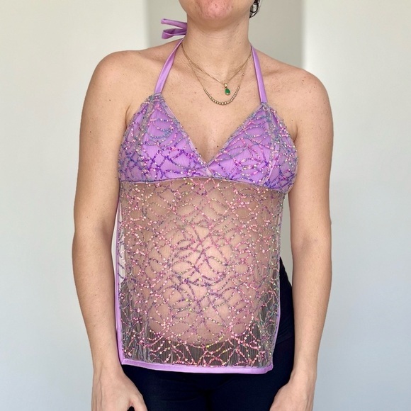 Wet Seal Tops - Handmade Y2K Fairycore Mermaid
Embellished Halter Babydoll Vest Top - Purple